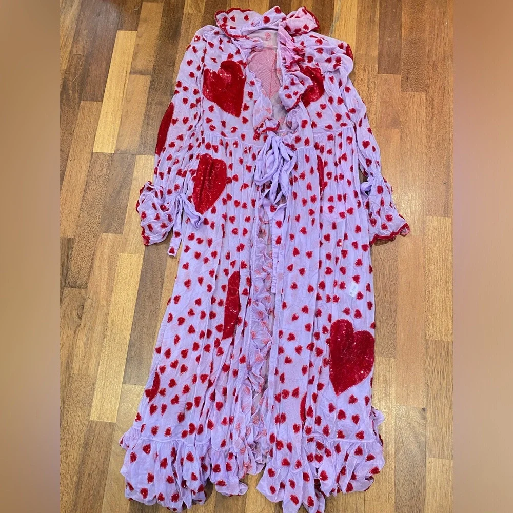 NWOT $2,250 Ashish Valentine Heart embroidered Sequin Organza Wrap Dress in Pink - Picture 12 of 14